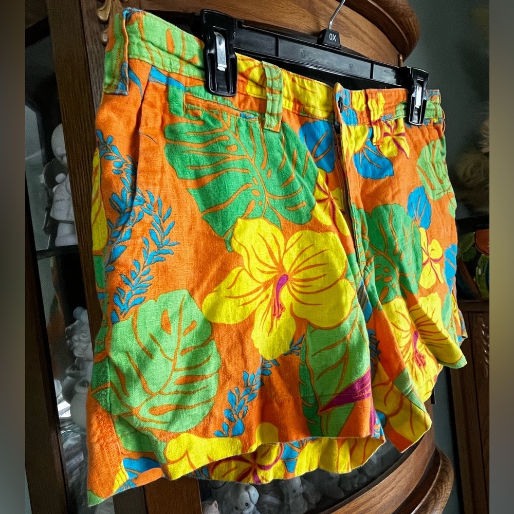 Polo Ralph Lauren Linen Blend Orange Tropical Foliage Shorts Size 8 - Picture 3 of 6